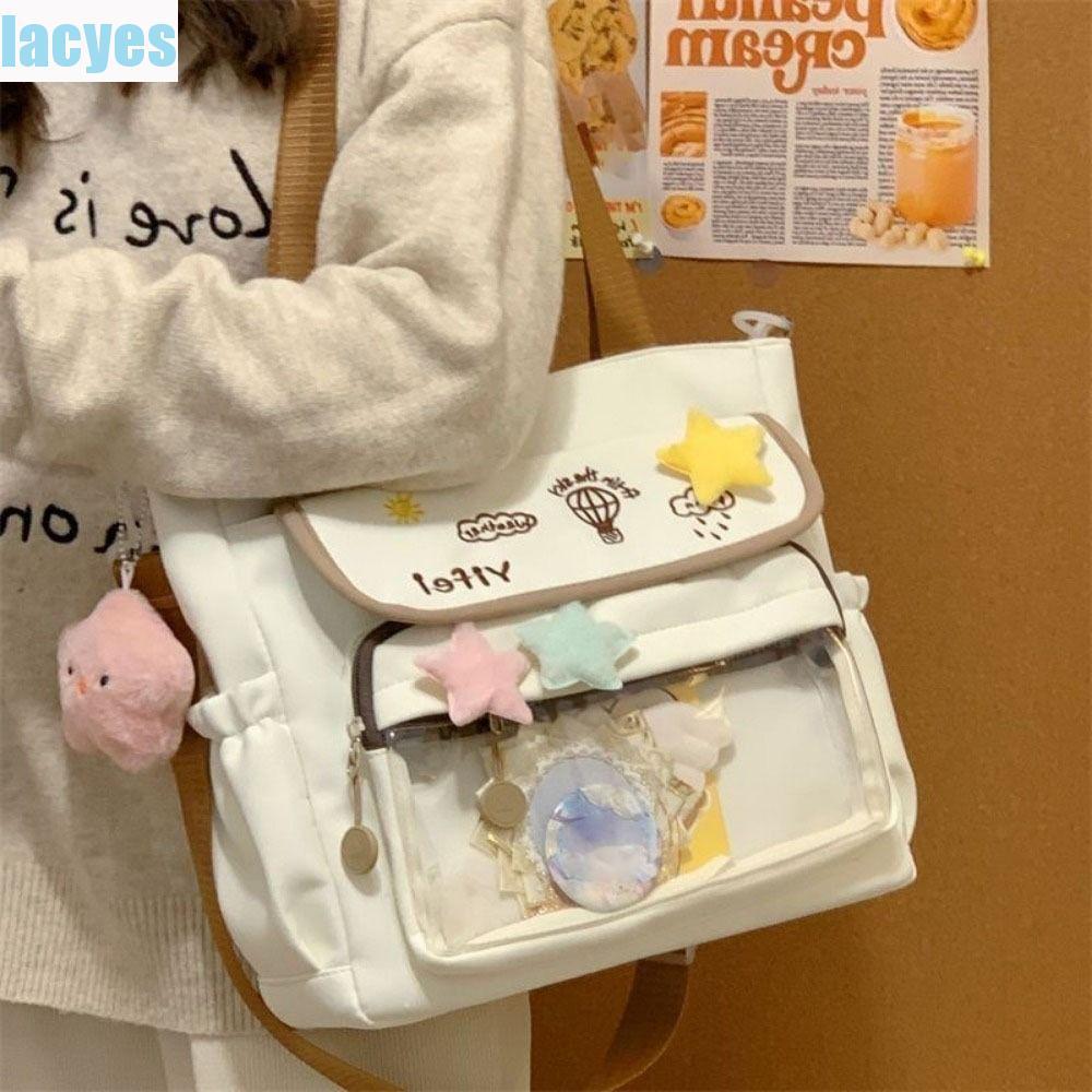 Túi đeo chéo sinh viên LACYES, Túi đeo vai Ita dung tích lớn ngọt ngào, Phim hoạt hình Kawaii Harajuku Phong cách Preppy Túi đeo vai nữ sử dụng