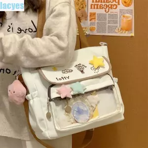 Túi đeo chéo sinh viên LACYES, Túi đeo vai Ita dung tích lớn ngọt ngào, Phim hoạt hình Kawaii Harajuku Phong cách Preppy Túi đeo vai nữ sử dụng