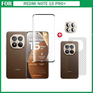 3 trong 1 Kính cường lực cho Redmi Note 15 Pro/Note 15 4G 5G, bảo vệ màn hình + ống kính máy ảnh, full cover