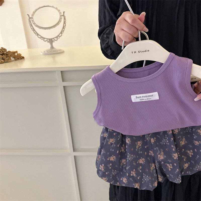 Bộ áo Vest bé gái mùa hè phong cách ngắn hoa 80-130 Size IIEF