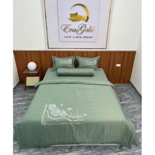 (CAO CẤP) Bộ Chăn Ga Gối Nằm Ôm 5 Món Phi Lụa Thêu Hoa , mềm mát , dày dặn đủ freesize ( m6/m8 )