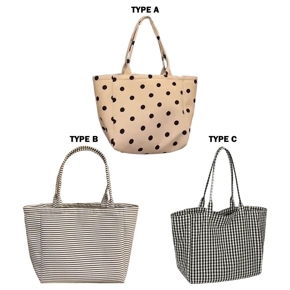 Túi Tote Vải SAIA, Túi Chấm Bi In Sọc In Chấm Bi, Phong Cách Lười Kiểm Tra In Chất Liệu Vải Dung Tích Lớn Tote Công Suất Lớn Phong Cách Trẻ Trung