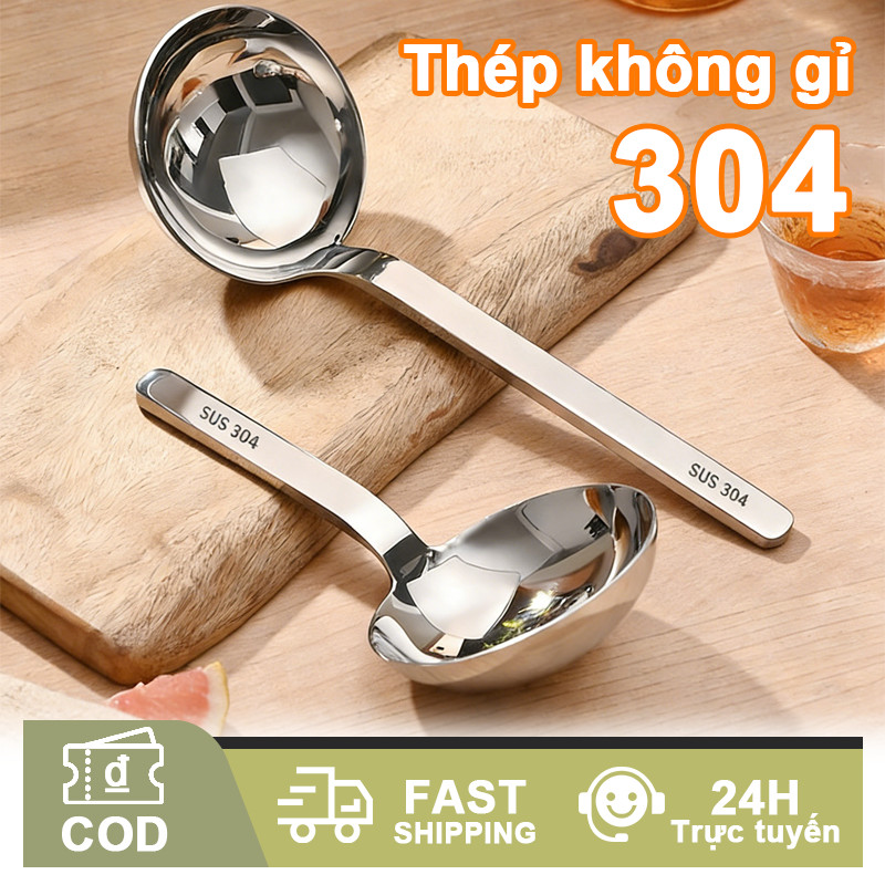Muôi Canh Đầu Tròn Đầu To Cán Ngắn Inox Cao Cấp Vá Múc Canh Để Bàn Nhà Bếp Gia Đình Muôi Canh Inox