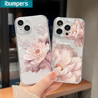 Ibumpers Ốp Điện Thoại Hoa Mẫu Đơn Màu Hồng Thanh Lịch Phong Cách Đôi Trong Suốt Mềm Cao Cấp Chống Sốc Cho iPhone 11 12 13 14 15 16 17 Pro Max IP 7 8 Plus Iphon X XS XR Xs max