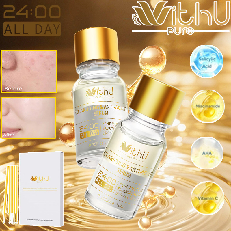 WithUpure Ngăn Ngừa & Hỗ Trợ Giảm Mụn Serum 10ml + 30 Que Tăm Bông, Bộ Sản Phẩm Chăm Sóc Da