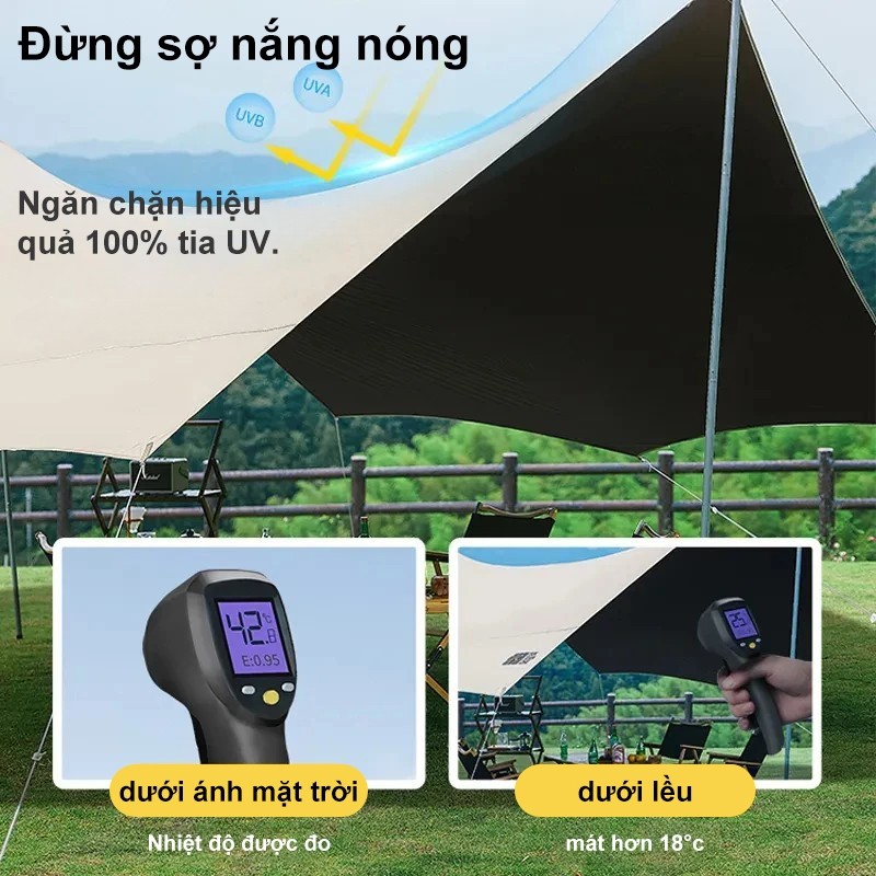 Tấm tăng lều tank bạt che nắng chống mưa, bạt lót cắm trại du lịch dã ngoại dày rộng, màu săc mát mẻ