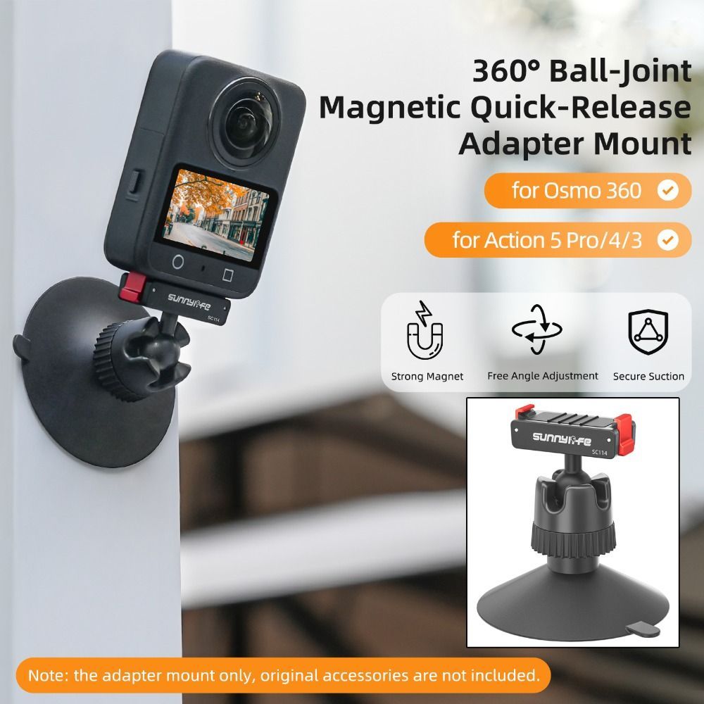 Giá đỡ cốc hút YRBWD, Giá đỡ camera phát hành nhanh từ tính, Giá đỡ bi xoay 360 độ ổn định hai chiều cho phụ kiện máy ảnh hành động DJI Osmo 360 / Action 5 / 4 / 3