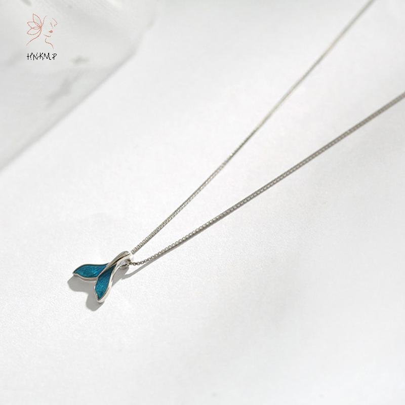 Mặt dây chuyền bạc 925 hình cá voi với thiết kế nàng tiên cá và đuôi cá hải lý màu xanh