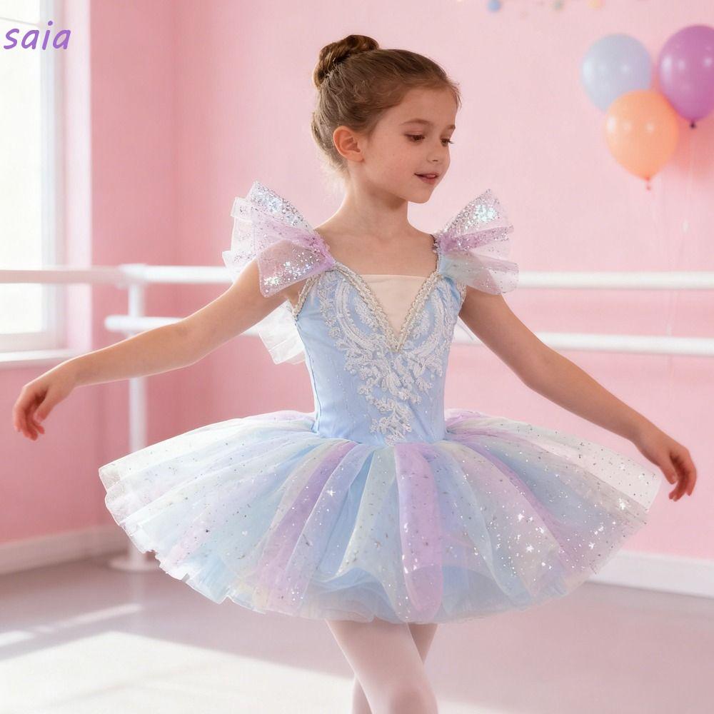 Đầm múa ba lê trẻ em SAIA, Đầm dự tiệc Sequin Ballet Tutu, Quần áo biểu diễn phồng hiện đại thời trang trẻ em bé gái