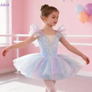 Đầm múa ba lê trẻ em SAIA, Đầm dự tiệc Sequin Ballet Tutu, Quần áo biểu diễn phồng hiện đại thời trang trẻ em bé gái