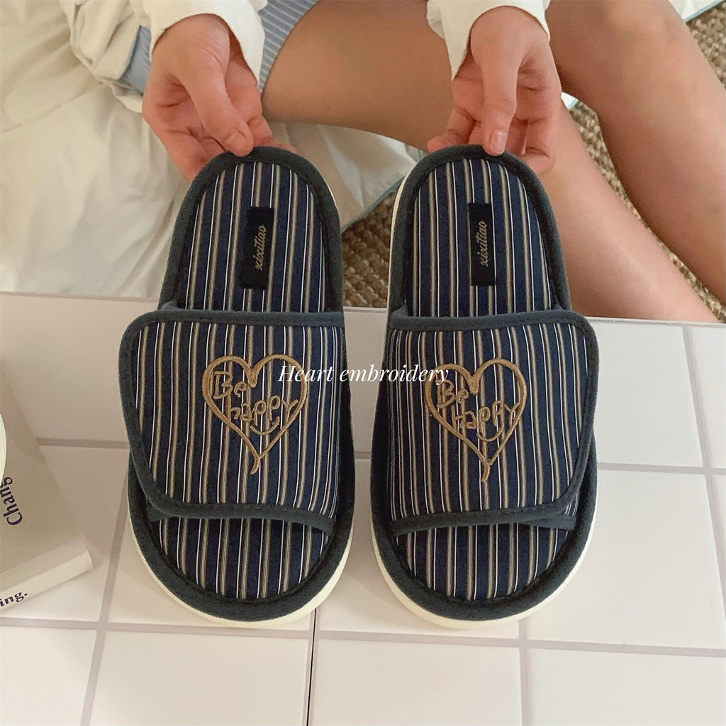 XIXITIAO Dép Vải Lanh Cotton Retro Nhà Thoải Mái Thêu Xuân Hè Nữ