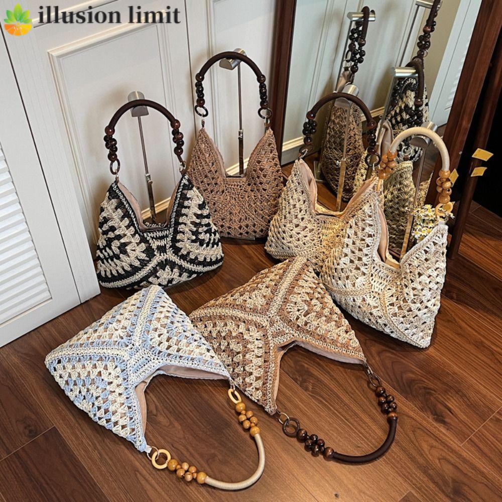ILLUSION LIMIT Túi dệt ống hút Túi xách đi biển Mùa hè hợp thời trang