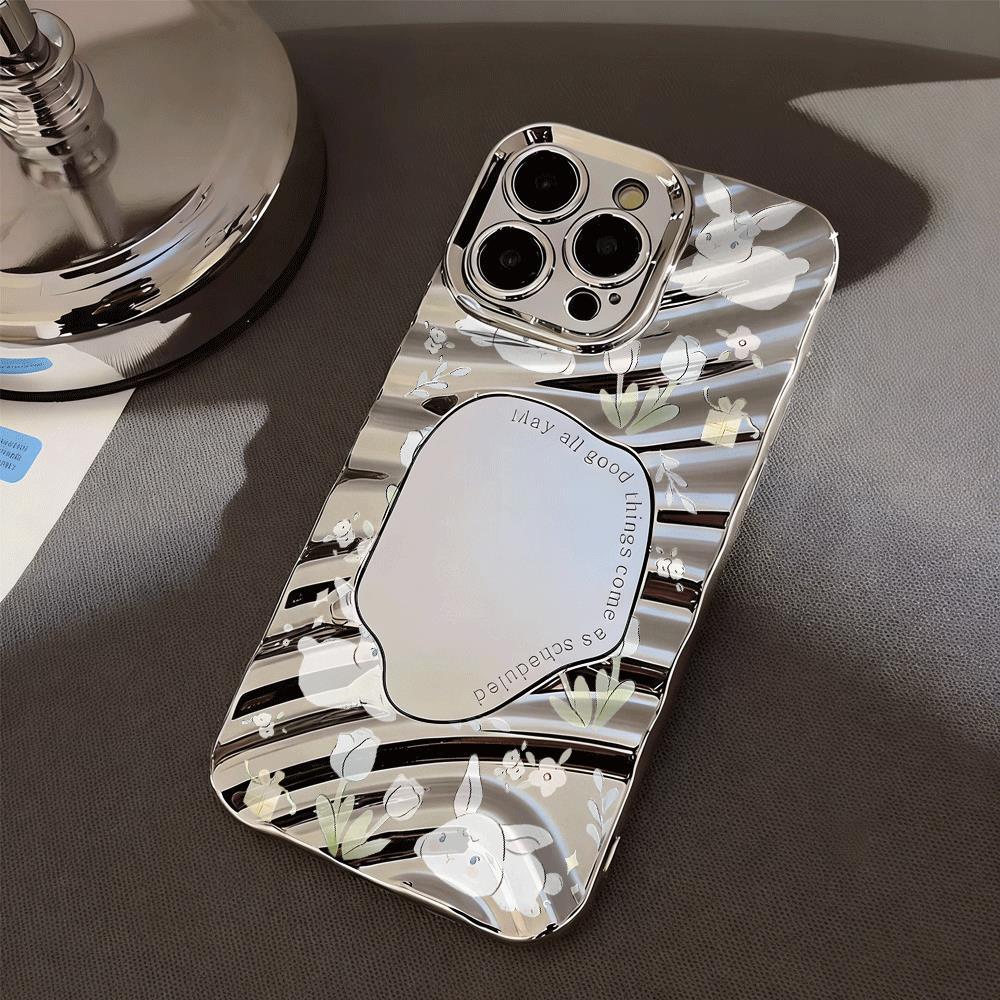 Ánh sáng màu thỏ hoa cỏ cho 16 trường hợp iPhone 17Air mạ gương bạc 14 13 11Pro