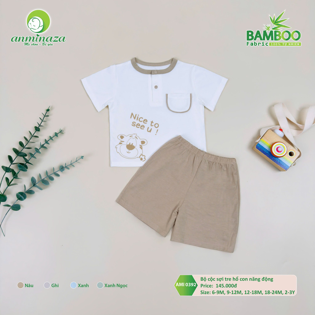 Bộ cộc tay sợi tre hổ con Anminaza Vải Sợi Tre Petit Thấm Hút Thoáng Mát - Hàng Chính Hãng AMI0392