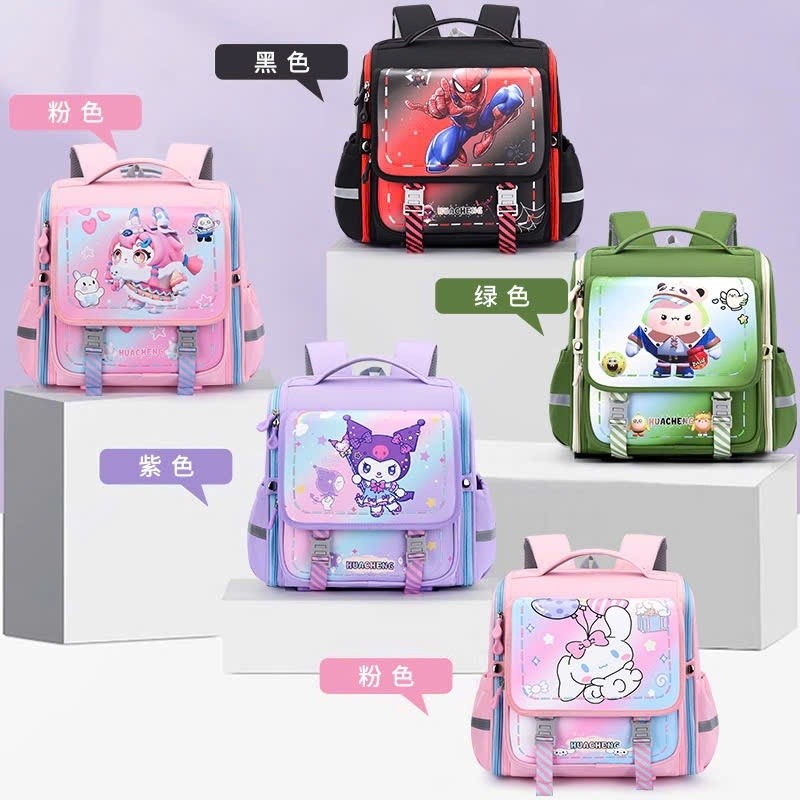 Balo Cặp Sách Bản Vuông Siêu Nhẹ Hình Kuromi Dễ Thương – Chống Gù, Dành Cho Bé Gái Lớp 1–6 tuổi
