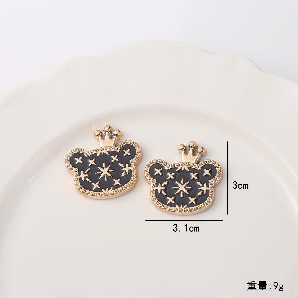 Set Charm Gấu Tiểu Thư Đính Đá Sang Trọng – Gấu Nơ Đen, Túi Caro, Vương Miện Luxury