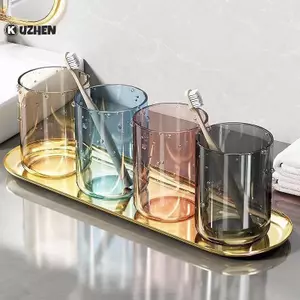 KUZHEN Cặp Đôi Màu Trơn Trong Suốt Cốc Nước súc Miệng Dung Tích Lớn Phong Cách Bắc Âu Bàn Chải Đánh Răng Cốc Nước súc Miệng Trong Suốt Cốc Nhựa HOT