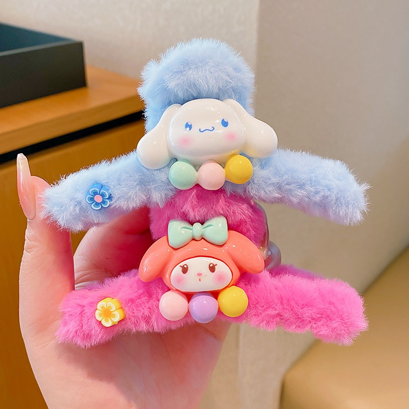 Kẹp Tóc Càng Cua Kuromi Phủ Lông Cá Mập Kẹp Trẻ Em Thu Đông Sanrio Hoạt Hình Dễ Thương Sang Trọng Kẹp