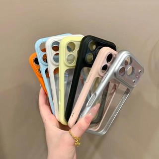 Ốp điện thoại di động trong suốt khung màu sắc nâng cao cho iPhone17 16 15 14 13 Pro Max bảo vệ camera chống sốc chống rơi mặt sau cứng