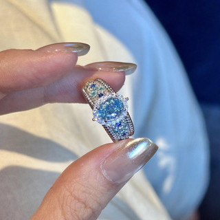 Nhẫn nữ đá zircon xanh biển họa tiết hoa, phong cách châu âu mỹ hiện đại