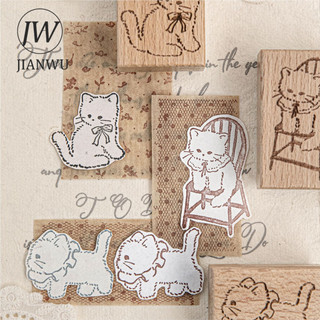 JIANWU Cat and Soft Dream Series Kawaii Cat Phong Cảnh Chất Liệu Cắt Dán Tem Gỗ Sáng Tạo DIY Tạp Chí Văn Phòng Phẩm