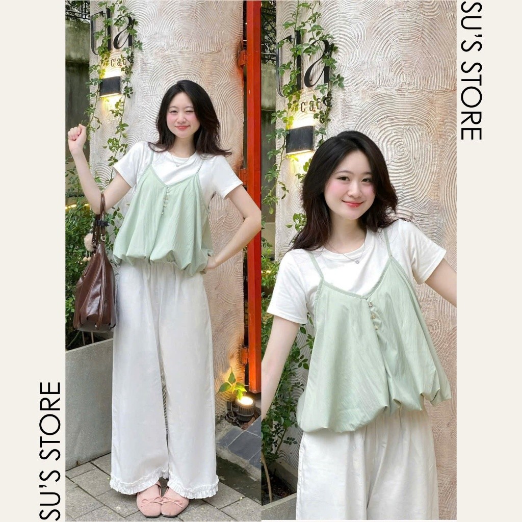 Set Yếm Nữ 2 Dây Dáng Bí Cúc Dọc Kèm Áo Thun Trơn (Có Bán Lẻ Yếm)  S85507 Thời Trang Nữ