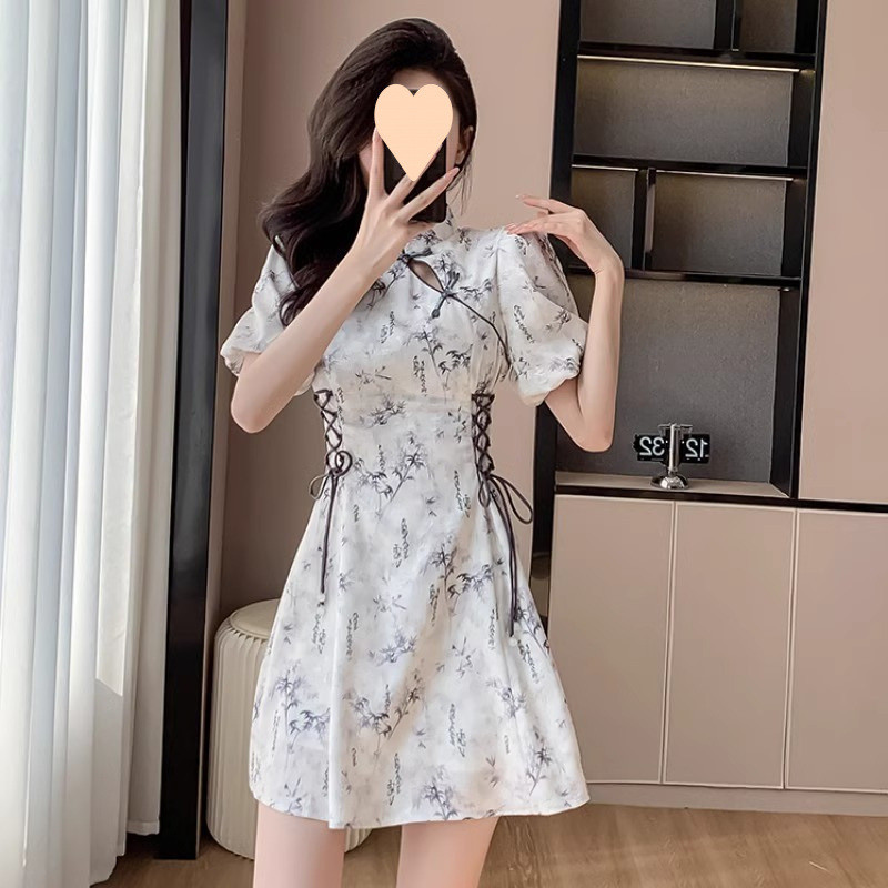 Váy ngắn phong cách tranh thủy mặc, sườn xám cải tiến theo phong cách Trung Hoa mới, váy phong cách dân tộc cổ điển