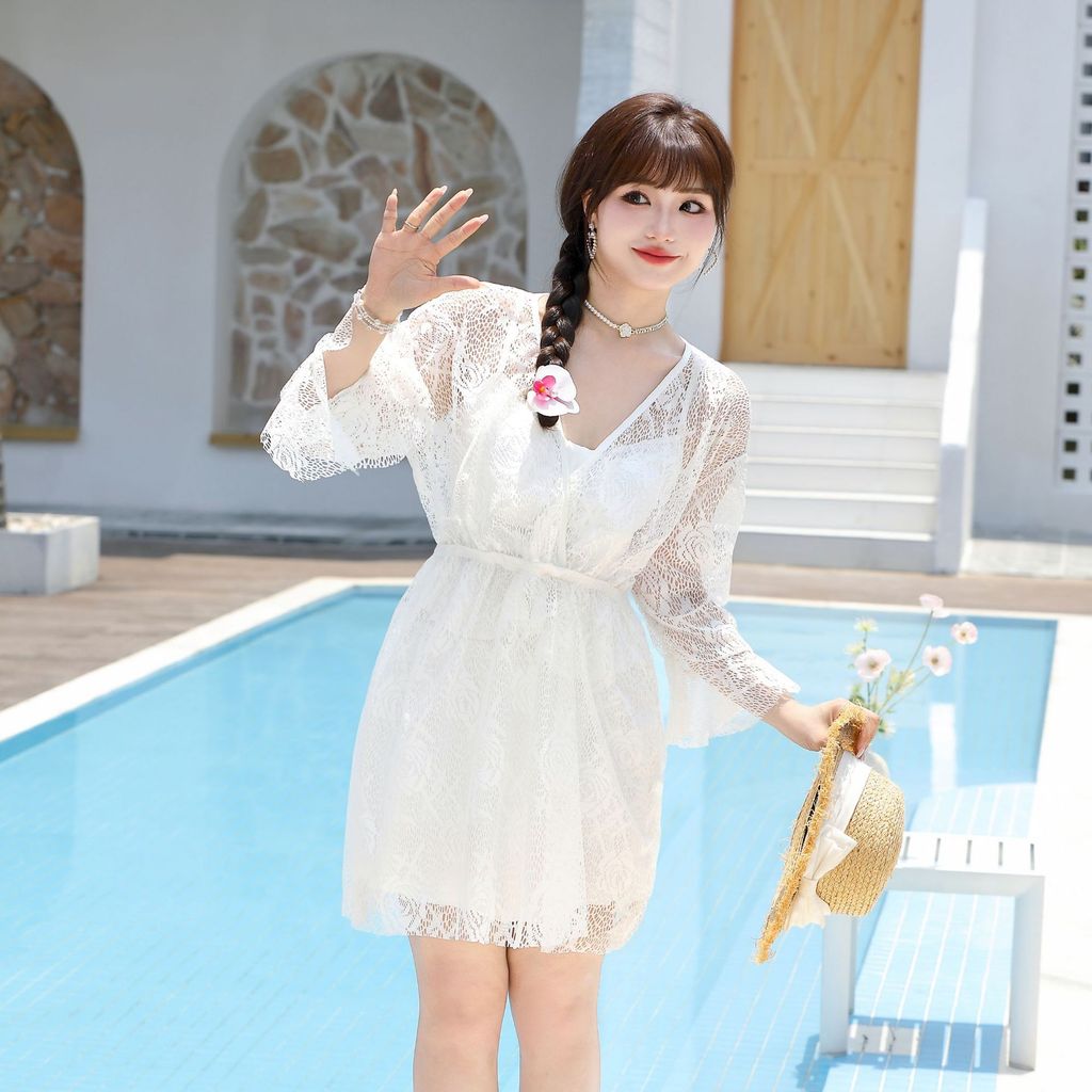 Đồ bơi ba mảnh cao cấp mới dành cho nữ, đồ bơi suối nước nóng kín đáo dành cho người ngoại cỡ giúp che giấu mỡ thừa