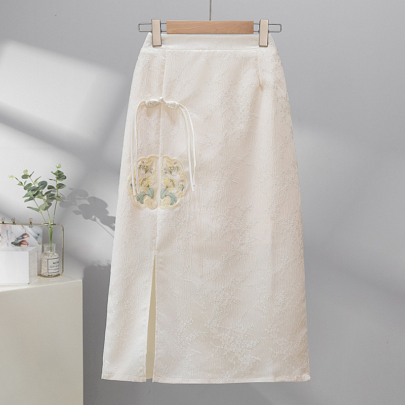 Váy thêu phong cách Trung Quốc mới dành cho nữ, mẫu mới mùa hè, size lớn, thiết kế cao cấp, váy dài xẻ tà.
