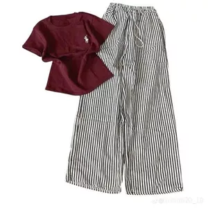 Sét bộ quần suông đũi xốp kẻ vằn+ phối áo Phông CROPTOP in ngựa nguuc-chang3158
