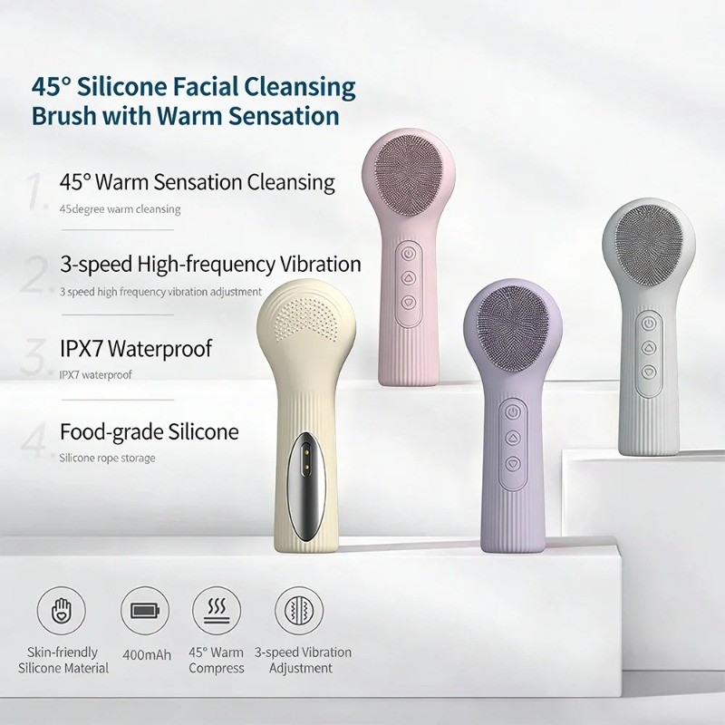 Hai Mặt Eletrical Facial Cleaning Nam Nữ Facial Cleaning Brush Làm Nóng Silicone Rửa Mặt Bàn Chải Hướng Dẫn Sử Dụng Làm Sạch Da