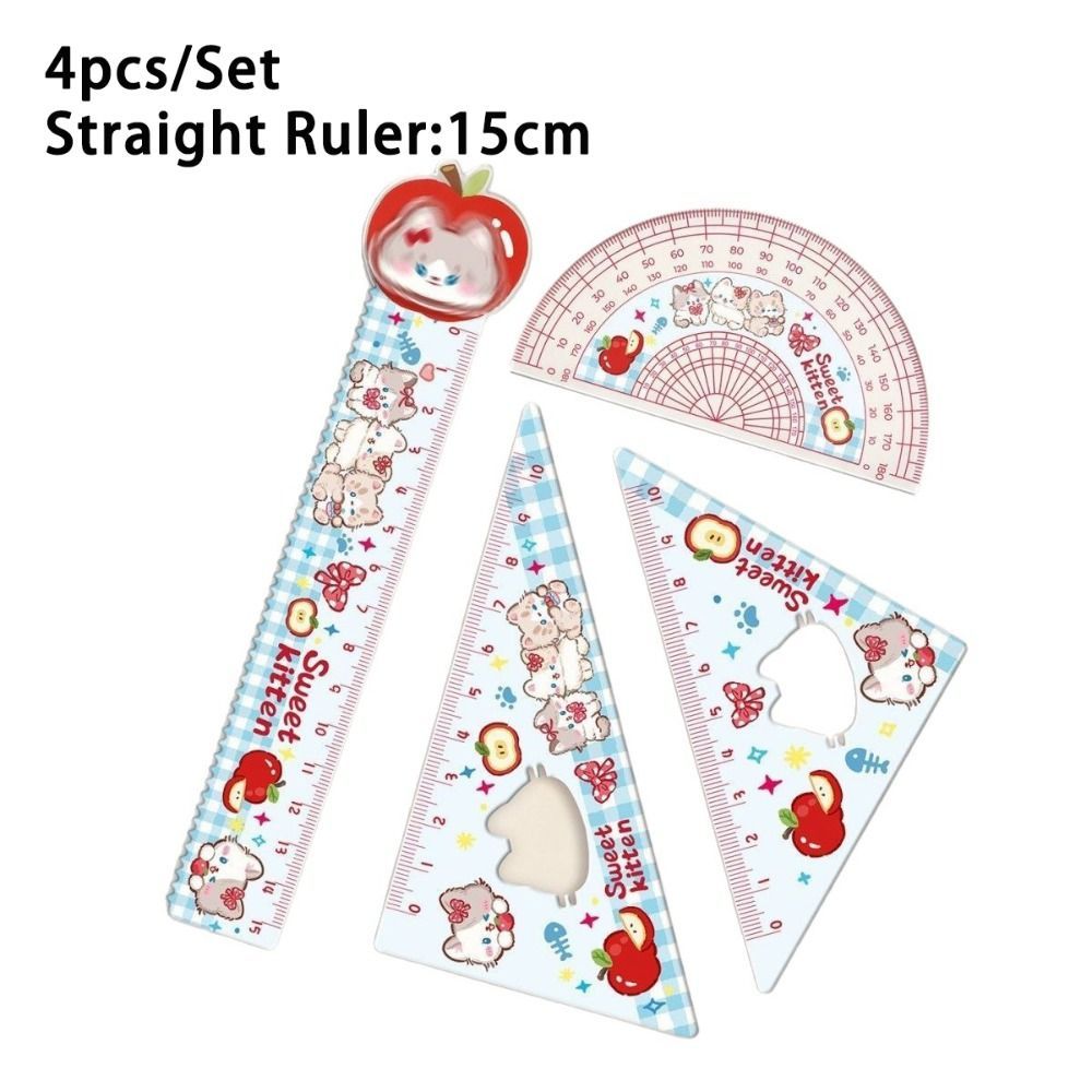 THFENG 4 Thước Thẳng, Bộ Thước Đo Acrylic Vẽ Văn Phòng Phẩm, Mèo Con Đỏ / Bộ Chó Con Xanh Quà Tặng Vuông