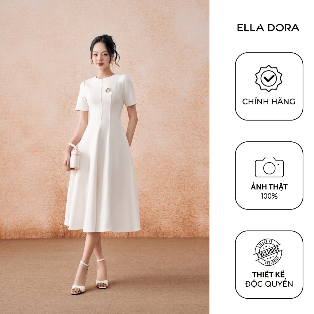 Đầm cổ tròn ELLA DORA form ôm bổ mảnh dáng midi dễ mặc thanh lịch 3 màu ĐỎ/BE/ĐEN  [D250]