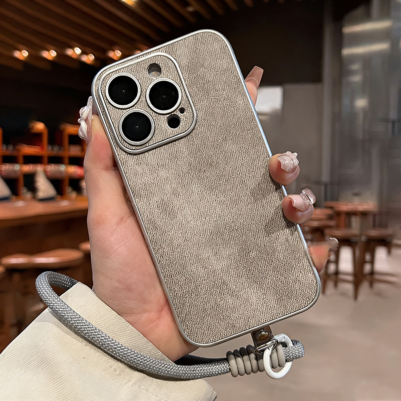 Ốp lưng cổ điển vải bạt jean chống rơi có dây đeo, phù hợp iPhone 12/13/14/15/16/17 Pro Max