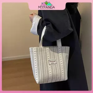 Túi vải MYPANDA Ins dành cho nữ Túi xách sọc thông thường phong cách Hàn Quốc mới Túi đeo vai thay đổi công suất lớn.