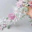 Miếng dán vải thêu hoa JVSUB, Miếng dán thêu màu hồng và xanh lá cây, Phụ kiện DIY Hoa hồng Dải dài trang trí quần áo Sườn xám Hanfu Váy