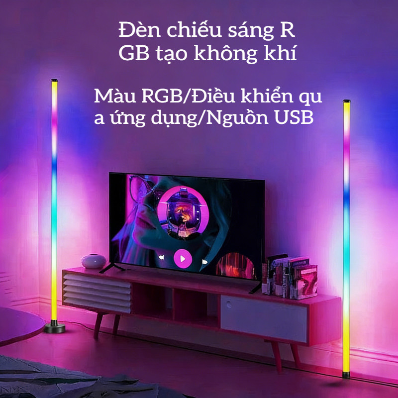 Cây Đèn LED RGB 120cm - Cảm Biến Âm Thanh Nháy Theo Nhạc, Điều Khiển APP & Remote, Trang Trí PC, Tivi Và Phòng Cực Đẹp