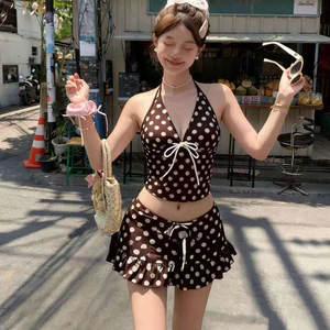 Áo Tắm Bikini Ba Mảnh Retro Chấm Bi Cổ Điển Gợi Cảm Cho Nữ
