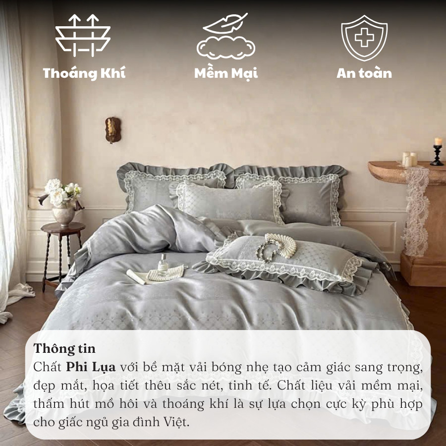 ST167- Set vỏ chăn ga gối phi lụa 4 món Jacquard tiểu thư mang phong cách tinh tế sang trọng Luxury