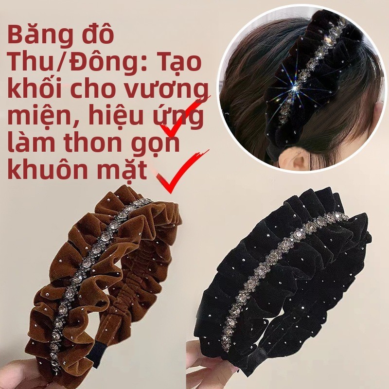 Ghép Hạt Nhung Gypsy Đầu Nữ Cao Cấp, Kim Cương Giả - Dây Buộc Tóc Băng Dô