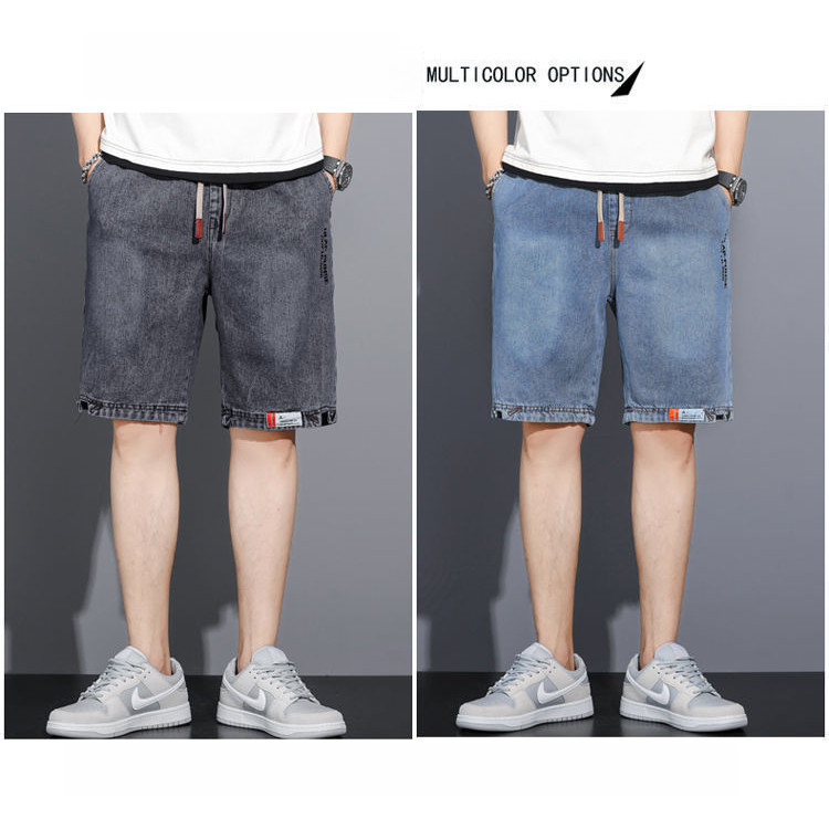 Quần short nam denim mỏng mùa hè, dáng rời retro, thêu nhãn, phong cách thời trang