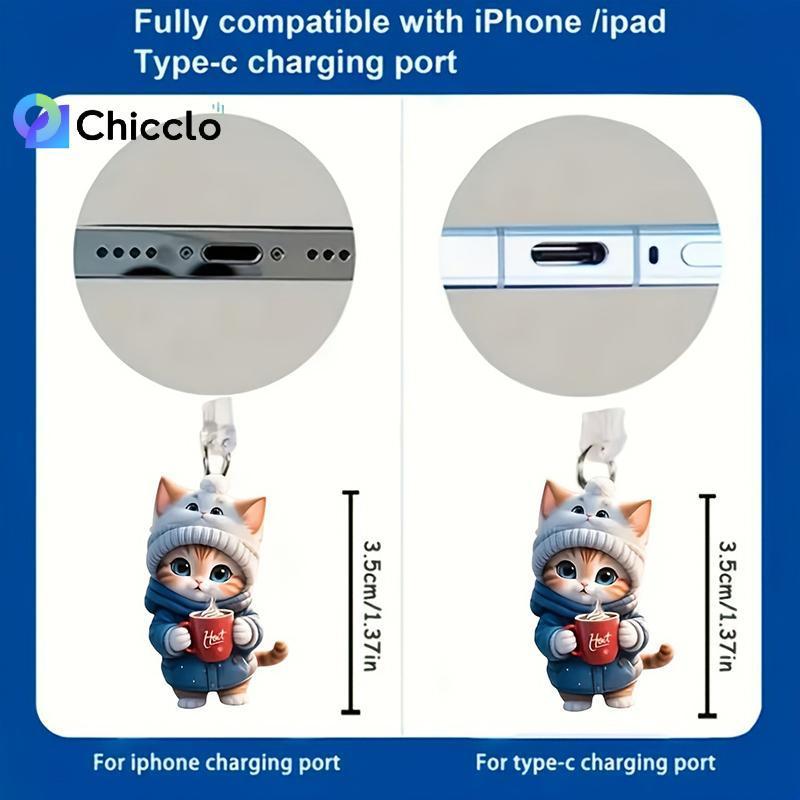 [chiccloset0] Điện thoại mèo 2D dễ thương Cổng sạc chống bụi cho nút chặn chống bụi IPhone Type C Accessorie Đẹp