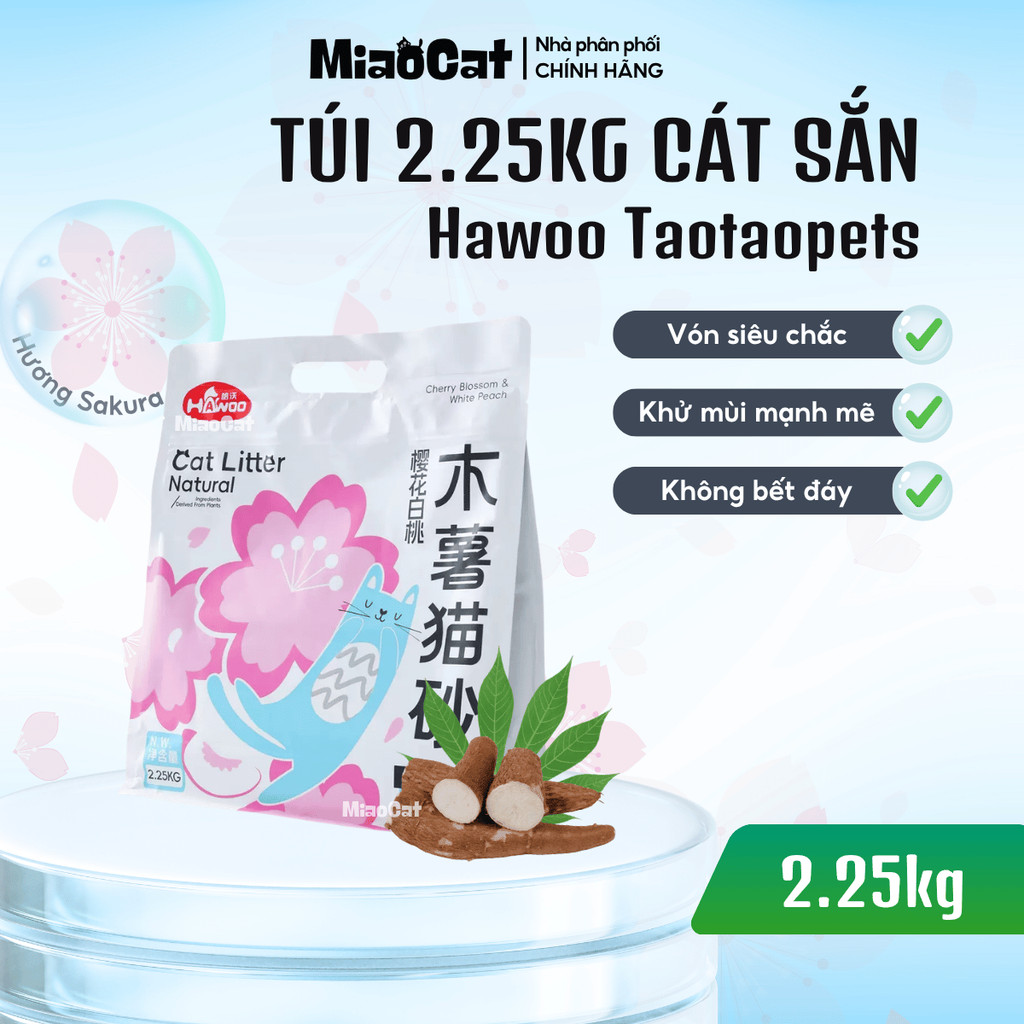 [MUA 3 GIÁ TỐT] Cát Sắn Cho Mèo Hawoo Taotaopets 2.25kg Hương Sakura Vón Chắc
