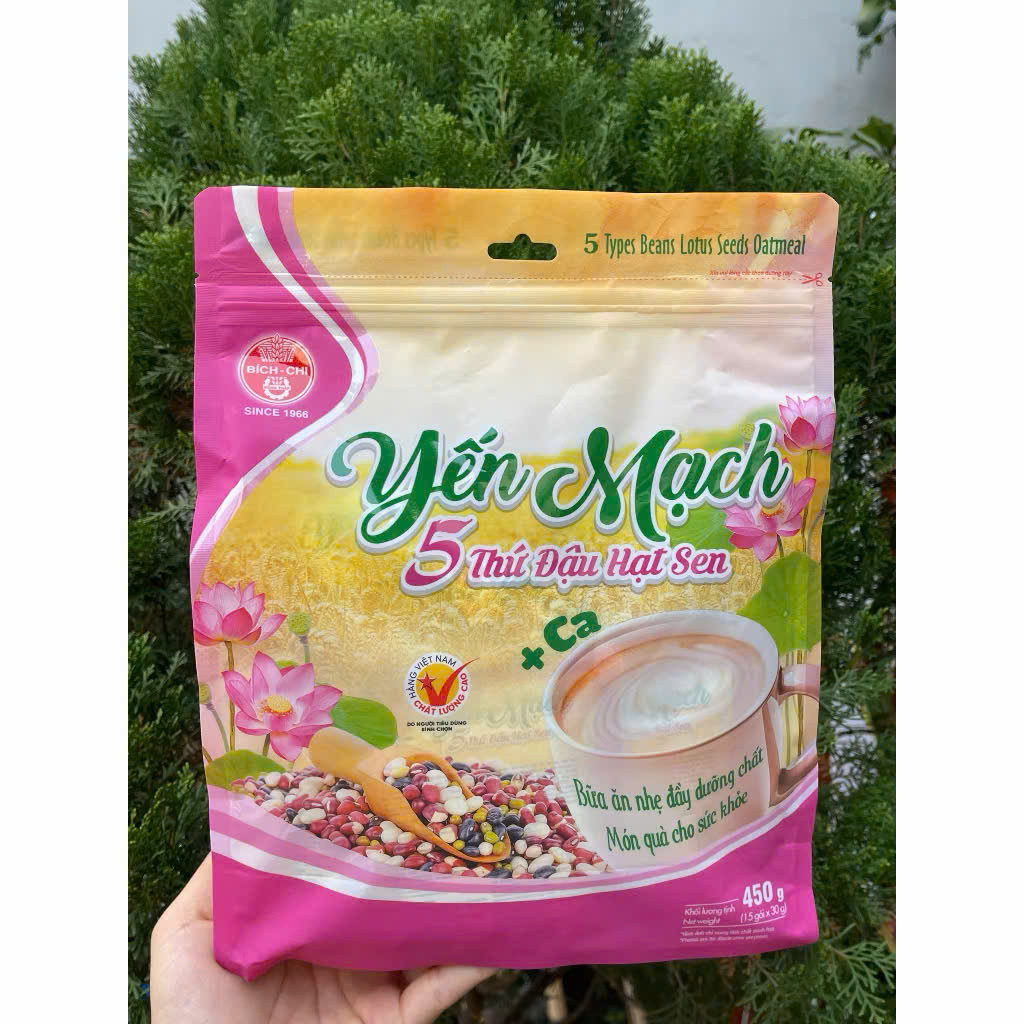 Ngũ Cốc Yến Mạch 5 Thứ Đậu Hạt Sen Ăn Liền Bích Chi 450g (15 gói x 30g) bữa ăn nhẹ đầy đủ dưỡng chất
