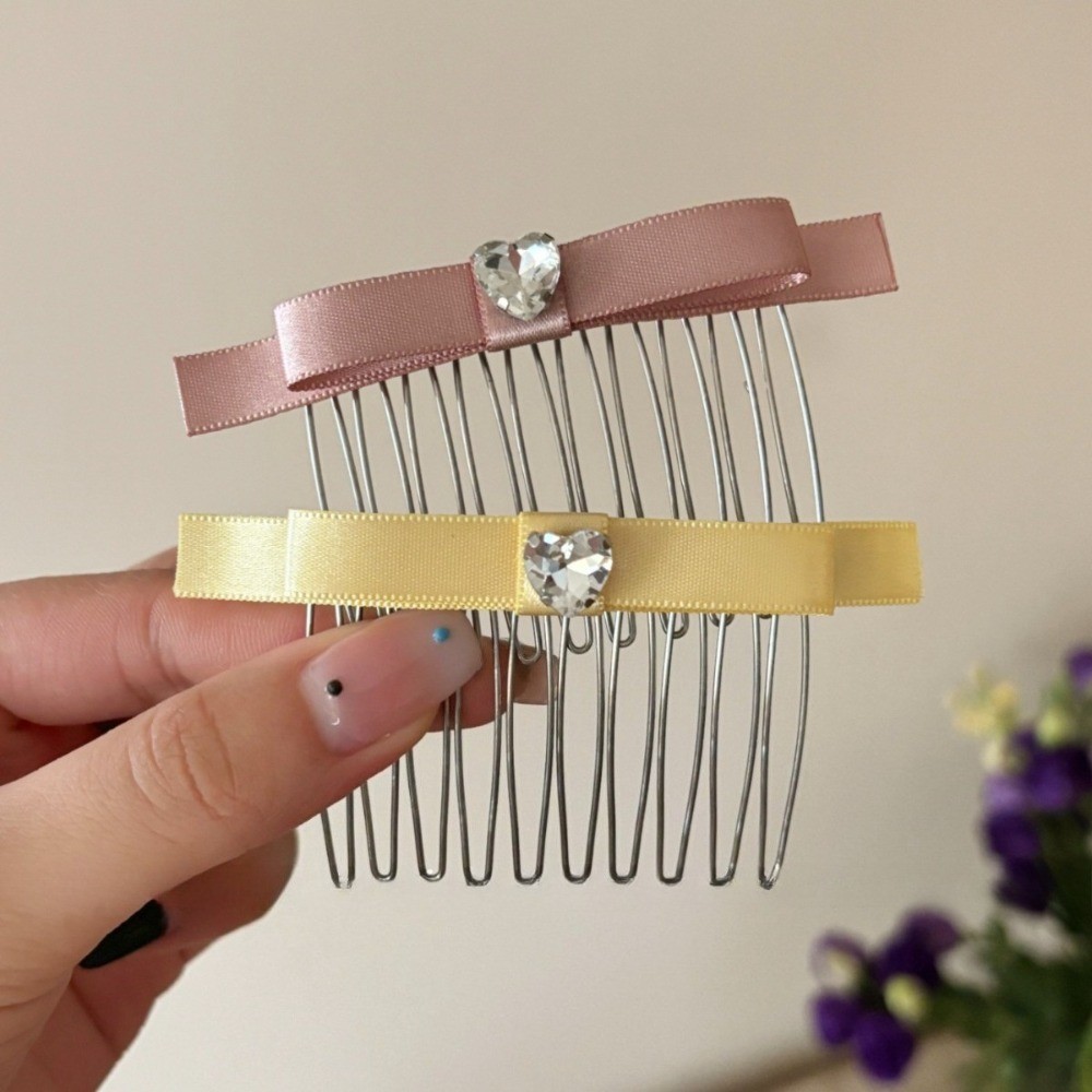 Hululu Kẹp Tóc Hình Trái Tim Kim Cương Giả, Mỏng Nhẹ Với Nơ, Phù Hợp Để Hoàn Thiện Kiểu Tóc