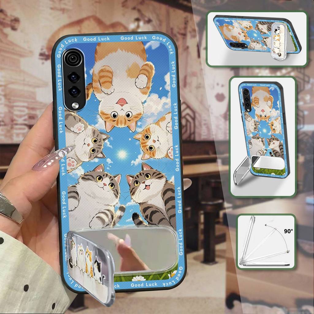 Ốp Điện Thoại Chống Sốc Bảo Vệ Cho LG Velvet 4G / 5G 3D Túi Điện Thoại Vải Miếng Dán Chân Đế Gương Trang Điểm Giá Đỡ Điện Thoại Chống Va Đập Thiết Kế Thời Trang Ốp Lưng Mềm Hoạt Hình Silicon