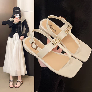 Phong Cách Mới Thời Trang Mũi Vuông Flat Niche T-Strap Mùa Hè Nữ Nữ Mặc Bên Ngoài Tất Cả Trận Đấu Đi Biển Giày Sandal Nữ26040109