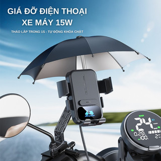 [HỎA TỐC] GIÁ ĐỠ ĐIỆN THOẠI XE MÁY 15W CHỐNG NẮNG MƯA Ô CHE MINI - SẠC KHÔNG DÂY CAO CẤP - CHỊU ĐƯỢC MỌI THỜI TIẾT