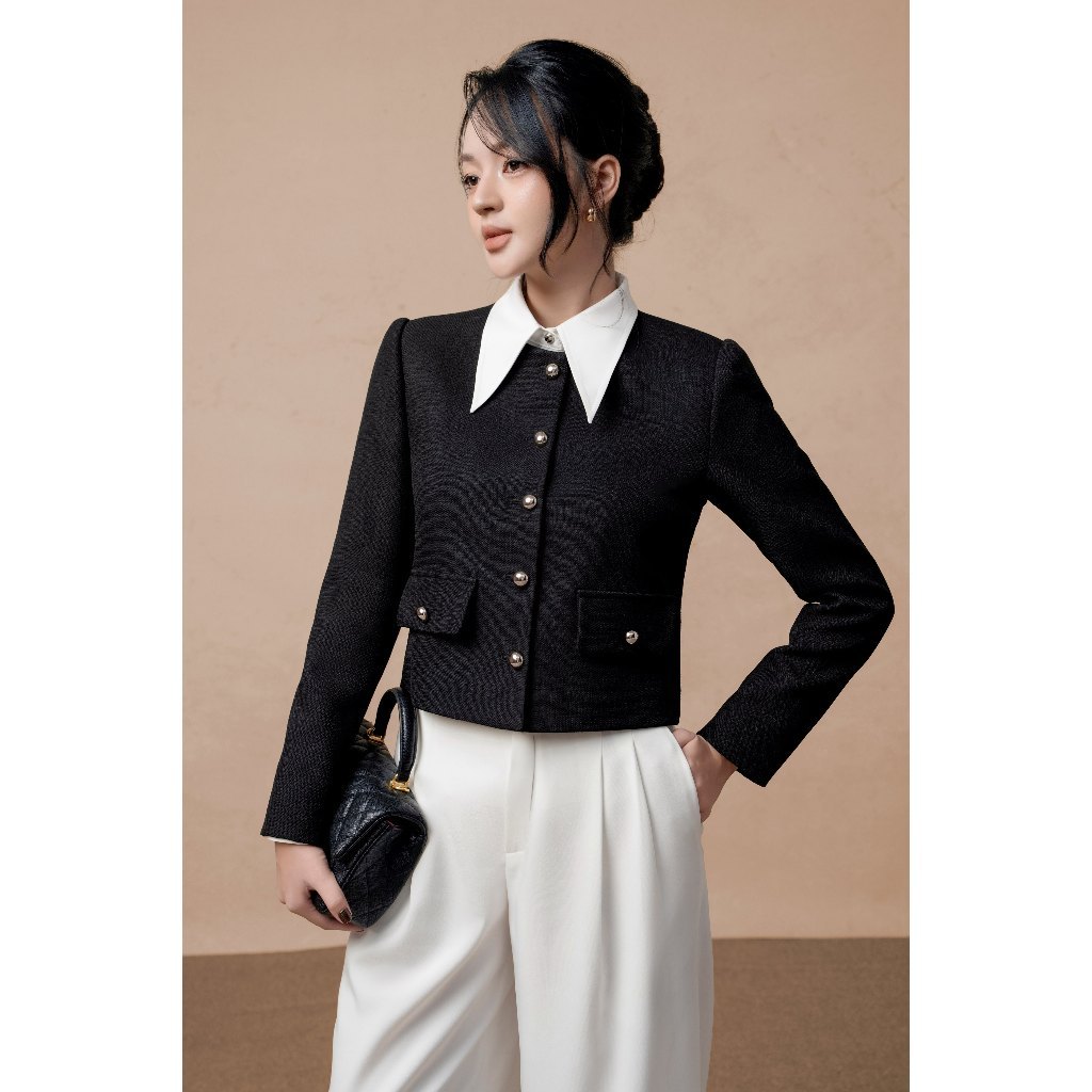 Áo khoác nữ ELLA DORA  dạ Tweed thiết kế 7 cúc kim loại dáng gọn thanh lịch phong cách công sở [K12]