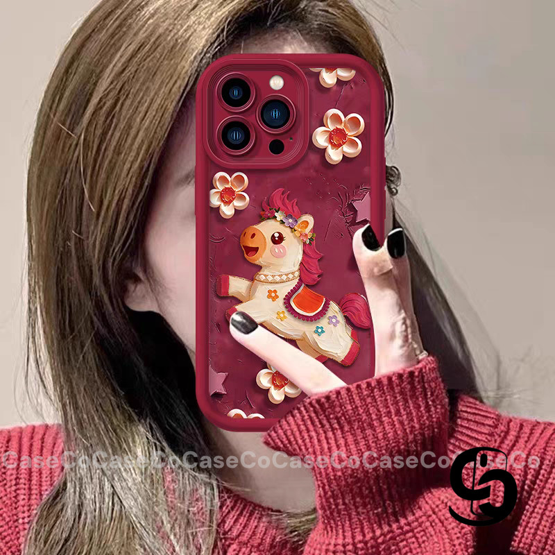 Ốp Lưng Cho Oppo A31 A55 A3X A5X A3Pro A18 A60 A6 A5 Pro A58 A5 A38 A3 A57 A16 A15 A17 A18 Vỏ vòng tay ngựa đỏ năm mới